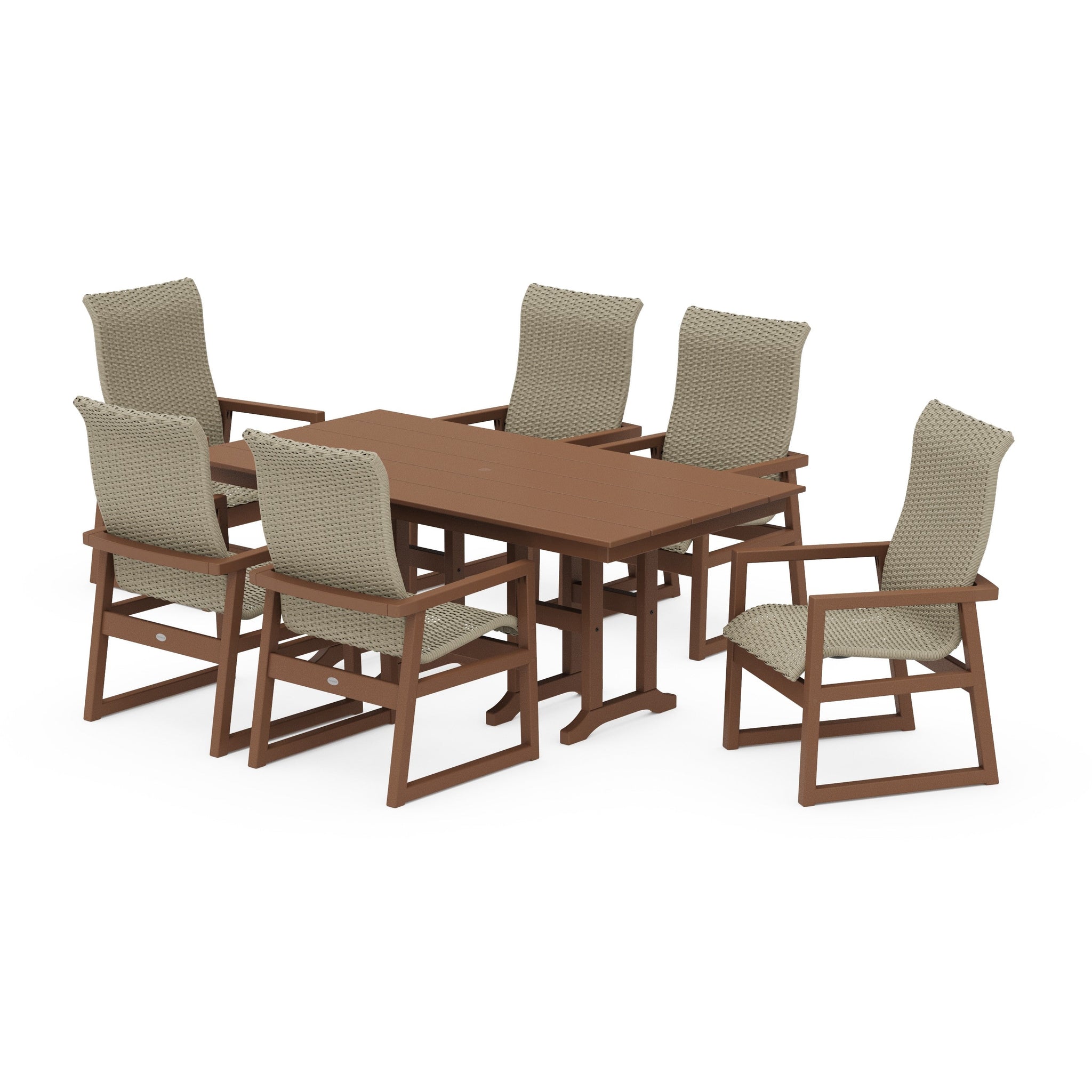 EDGE Woven Highback Arm Chair 7-Piece Farmhouse Dining Set