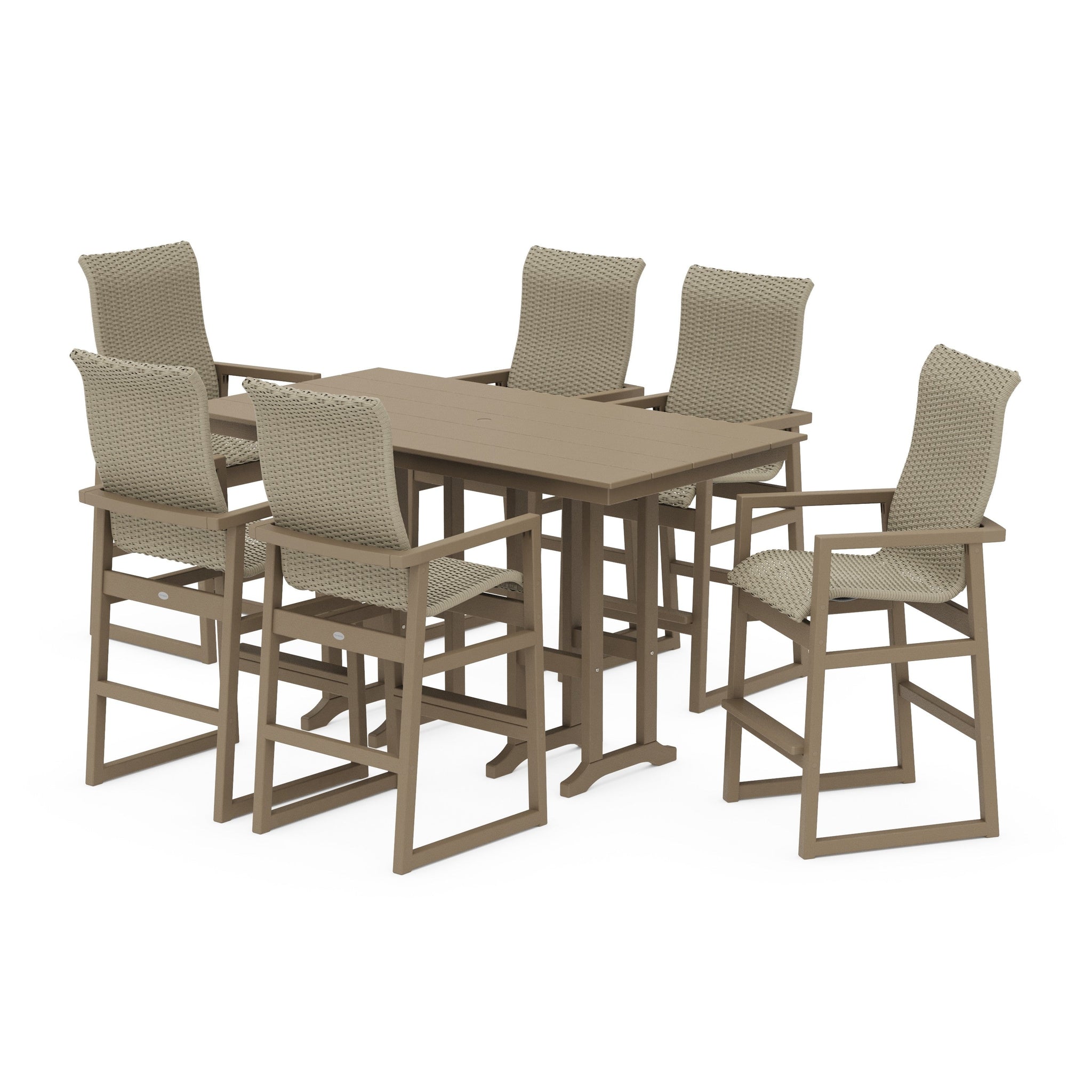 Woven Highback Arm Chair 7-Piece Farmhouse Bar Set