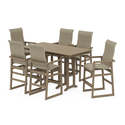 Woven Highback Arm Chair 7-Piece Farmhouse Bar Set