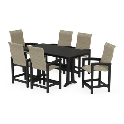 Coastal Woven High-Back Arm Chair 7-Piece Counter Set with Trestle Legs
