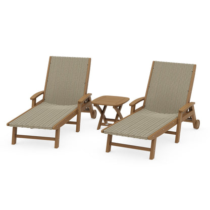 3-Piece Coastal Woven Chaise with Arms and Wheels Chaise Lounge Set