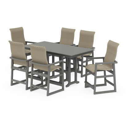Woven Highback Arm Chair 7-Piece Farmhouse Counter Set