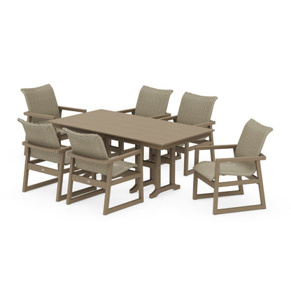 Woven Arm Chair 7-Piece Farmhouse Dining Set