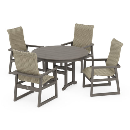 Woven Highback 5-Piece Round Farmhouse Dining Set