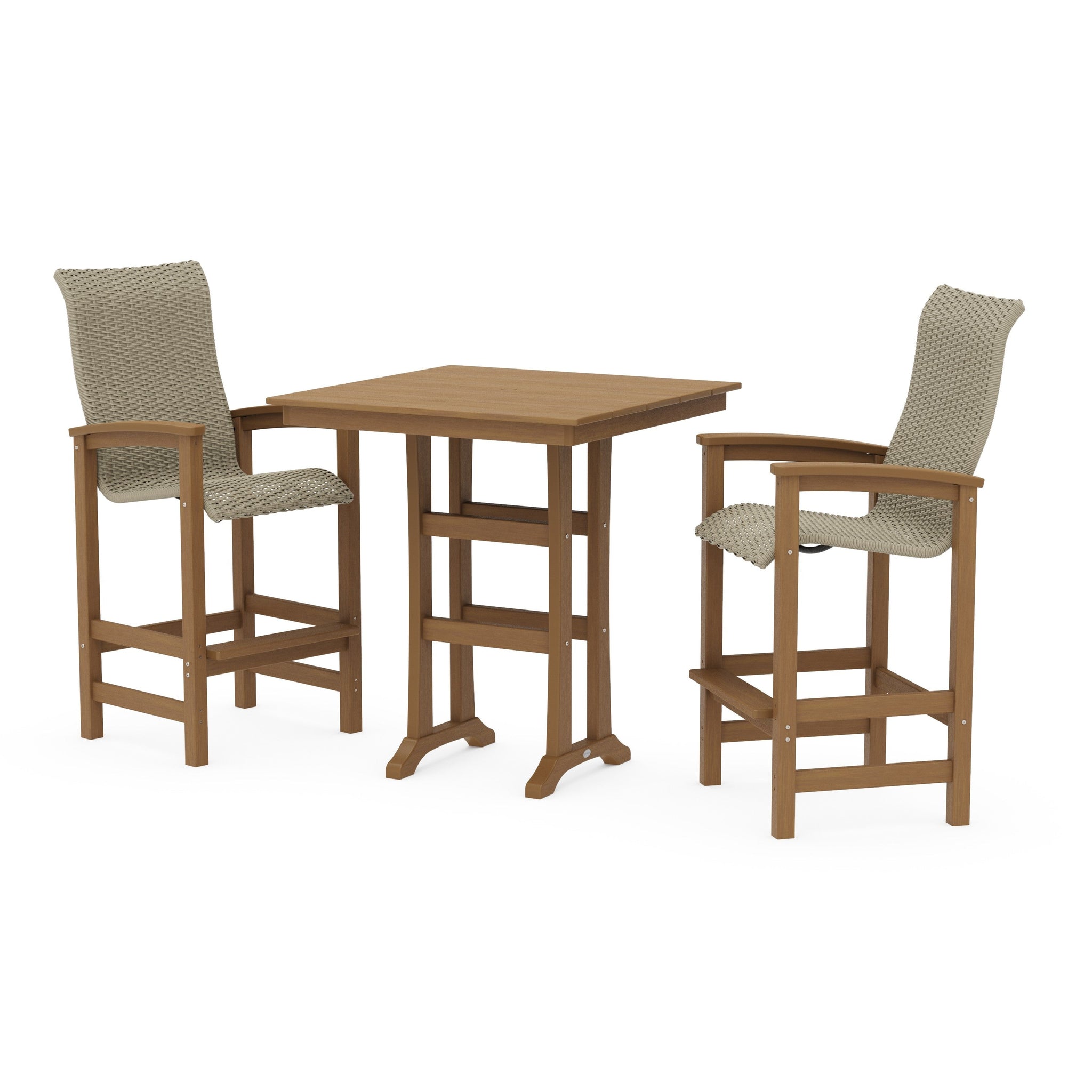Coastal Woven High-Back 3-Piece Farmhouse Bar Set with Trestle Legs