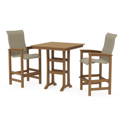 Coastal Woven High-Back 3-Piece Farmhouse Bar Set with Trestle Legs
