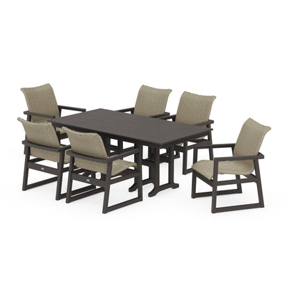 Woven Arm Chair 7-Piece Farmhouse Dining Set