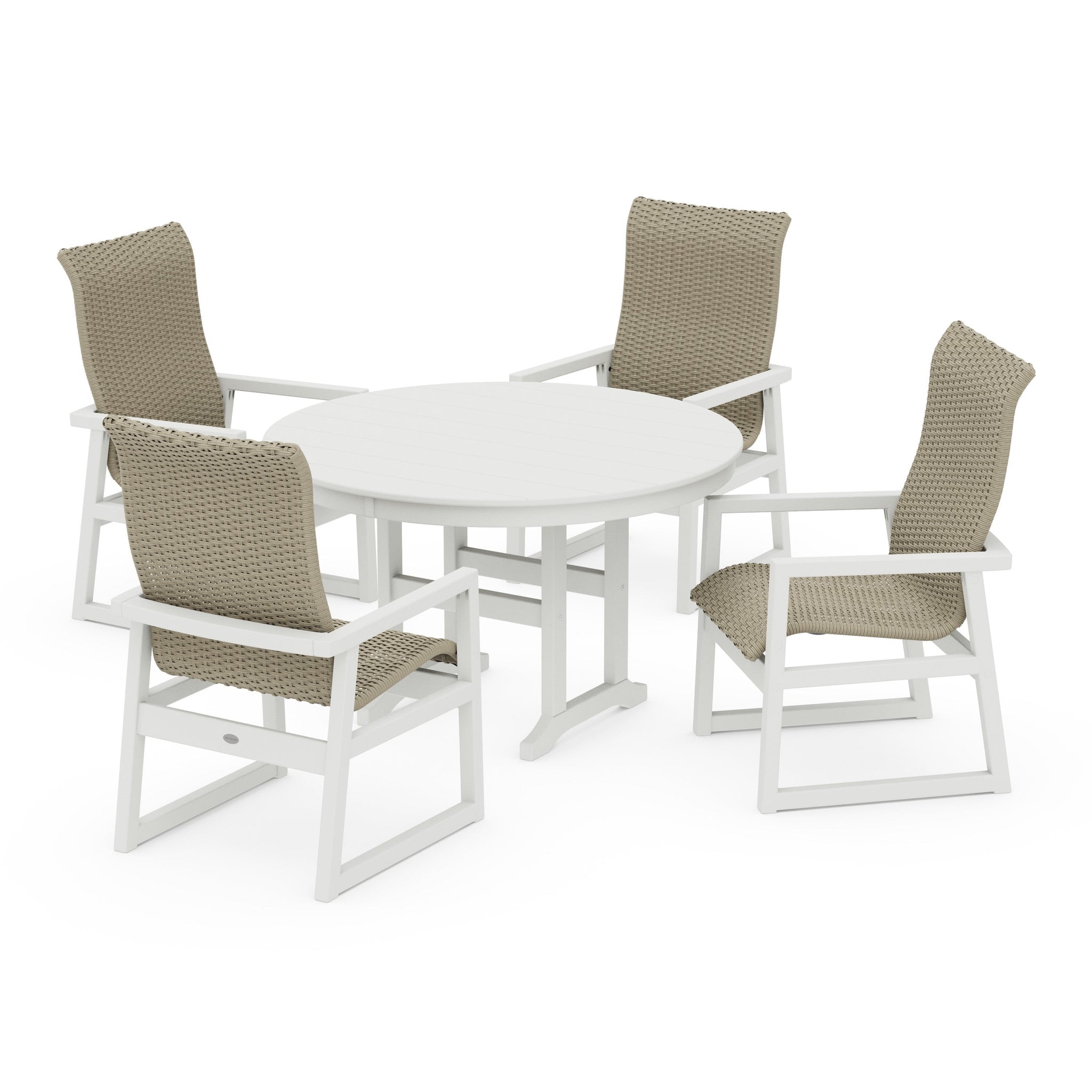 Woven Highback 5-Piece Round Farmhouse Dining Set