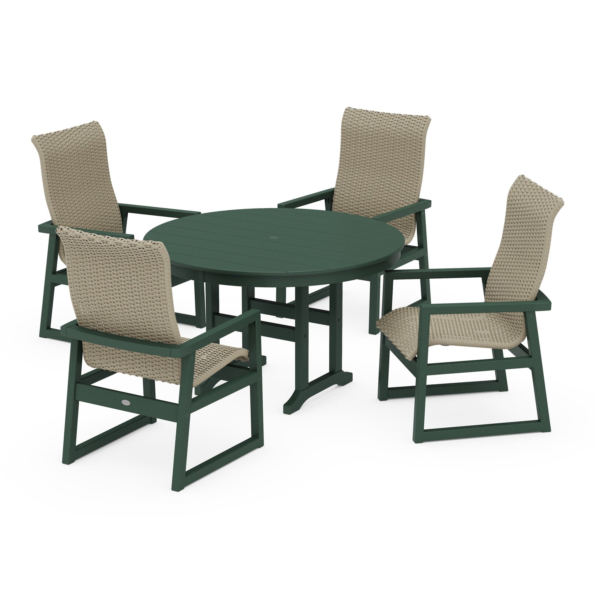 Woven Highback 5-Piece Round Farmhouse Dining Set
