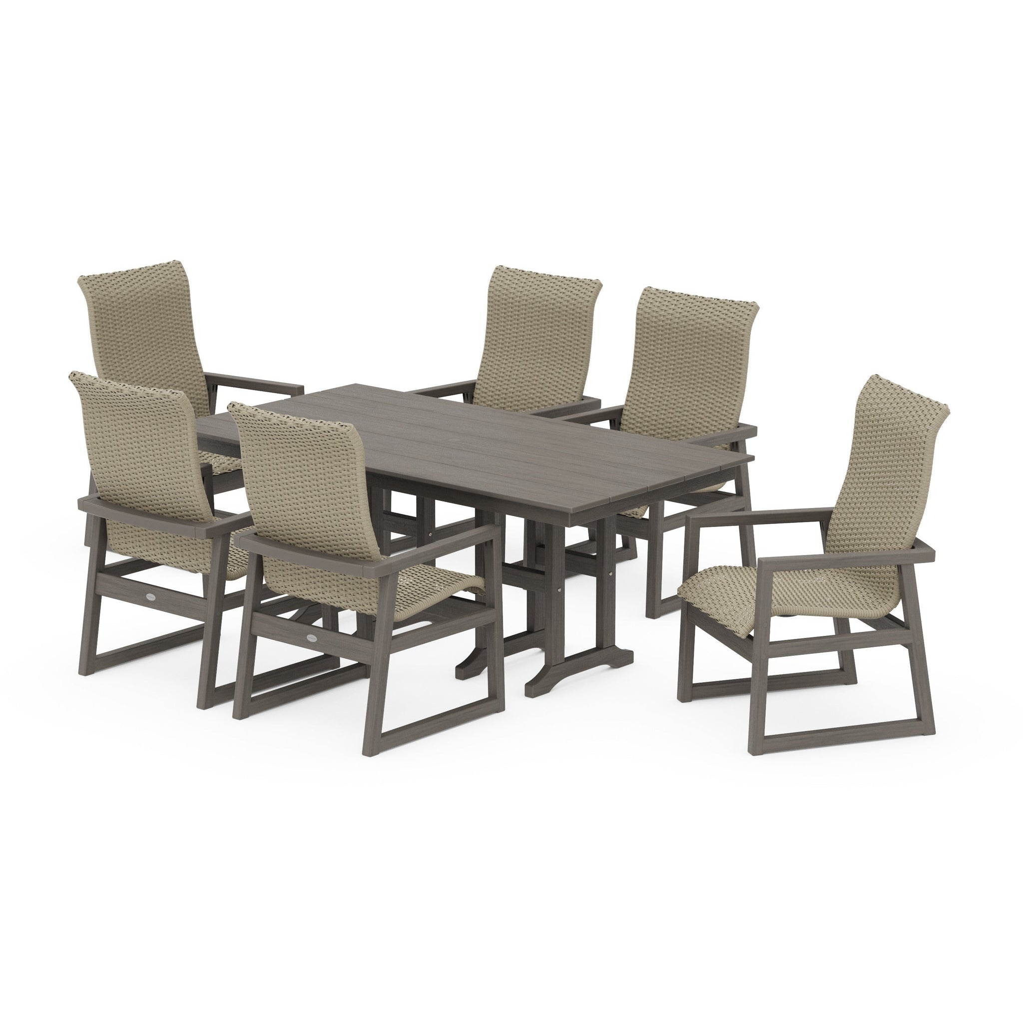 EDGE Woven Highback Arm Chair 7-Piece Farmhouse Dining Set