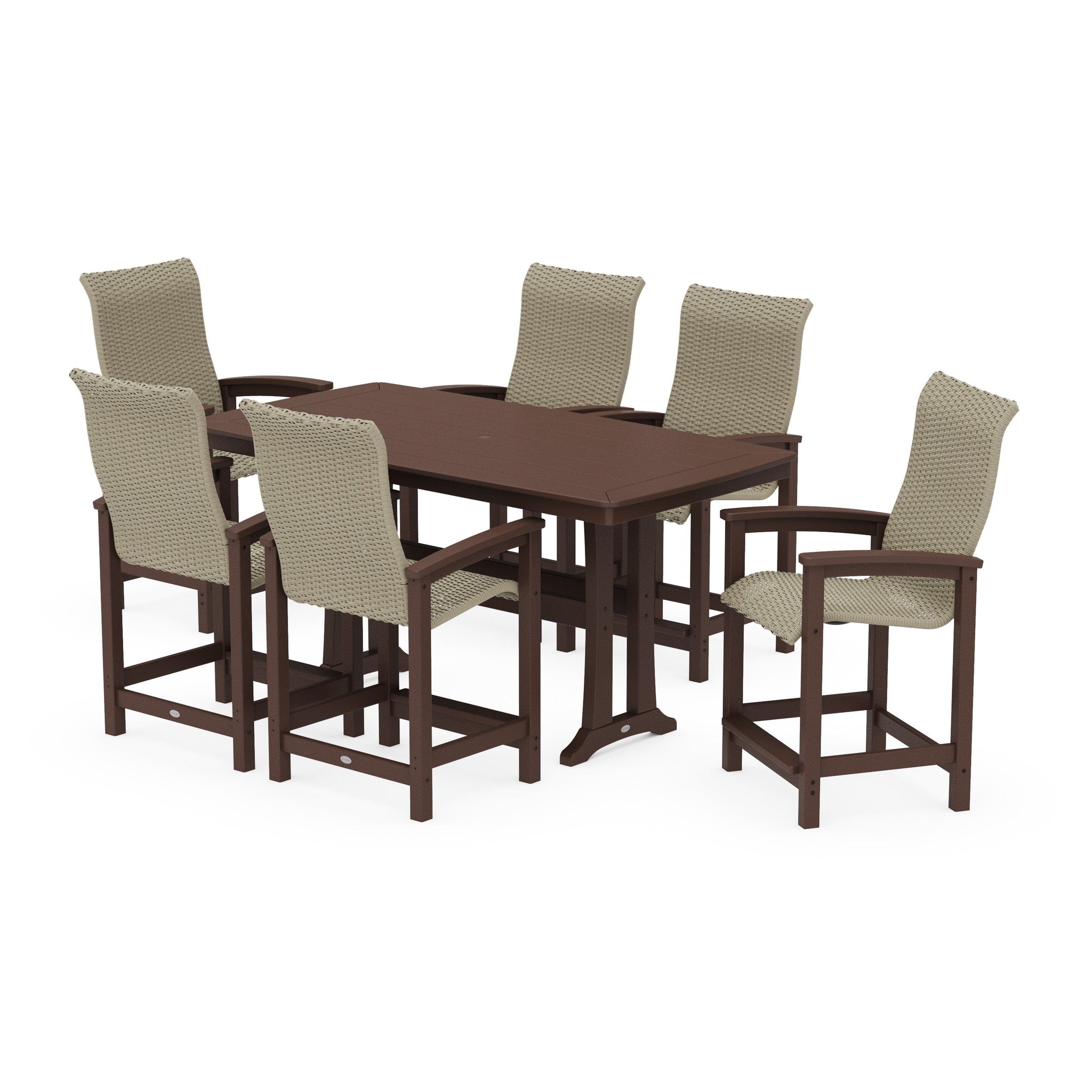 Coastal Woven High-Back Arm Chair 7-Piece Counter Set with Trestle Legs