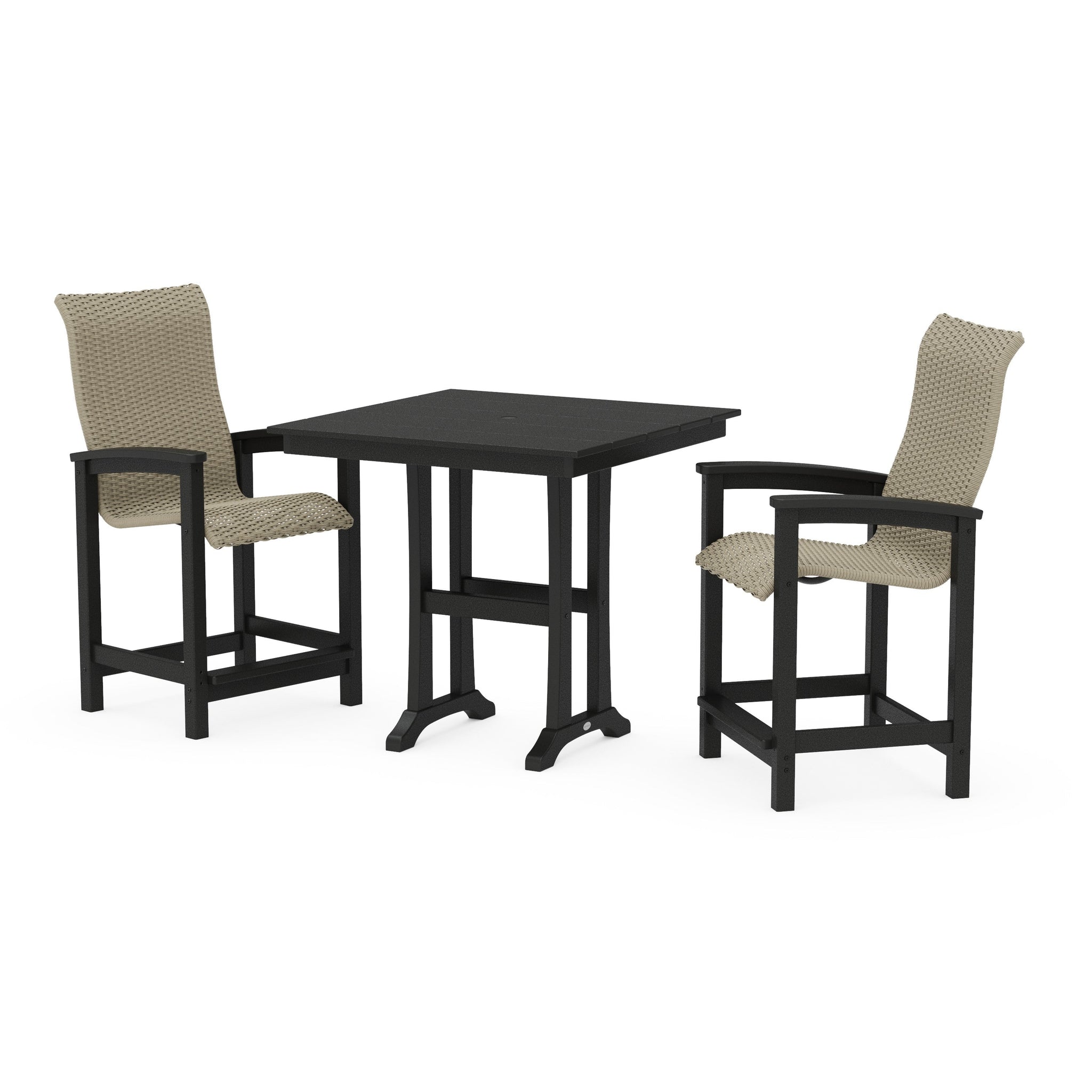 Coastal Woven High-Back 3-Piece Farmhouse Counter Set with Trestle Legs