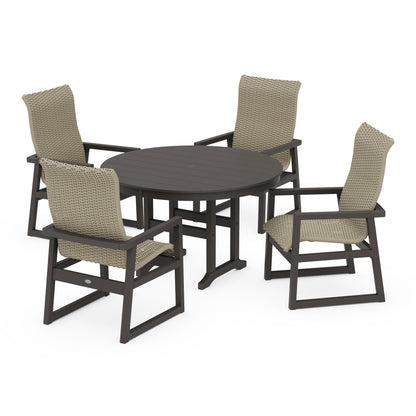Woven Highback 5-Piece Round Farmhouse Dining Set