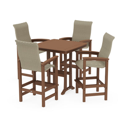 Coastal Woven High-Back 5-Piece Bar Set with Trestle Legs