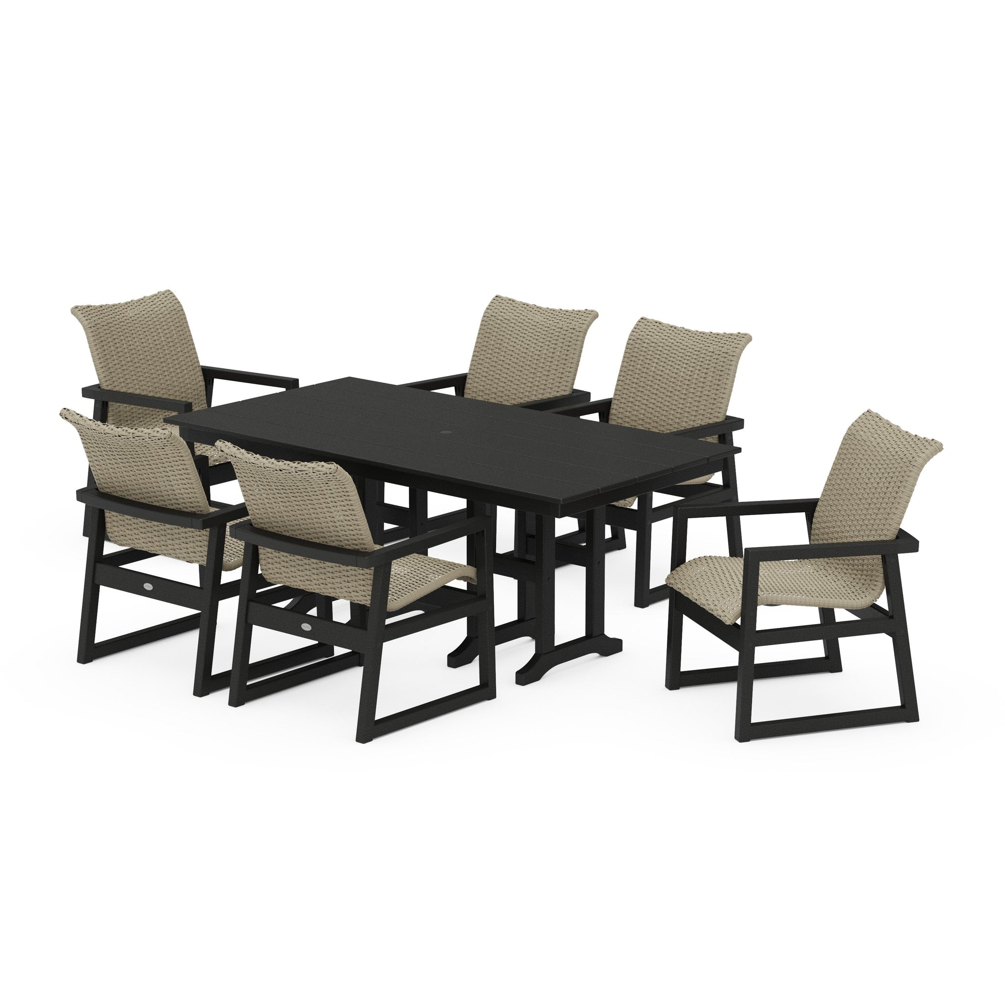 Woven Arm Chair 7-Piece Farmhouse Dining Set