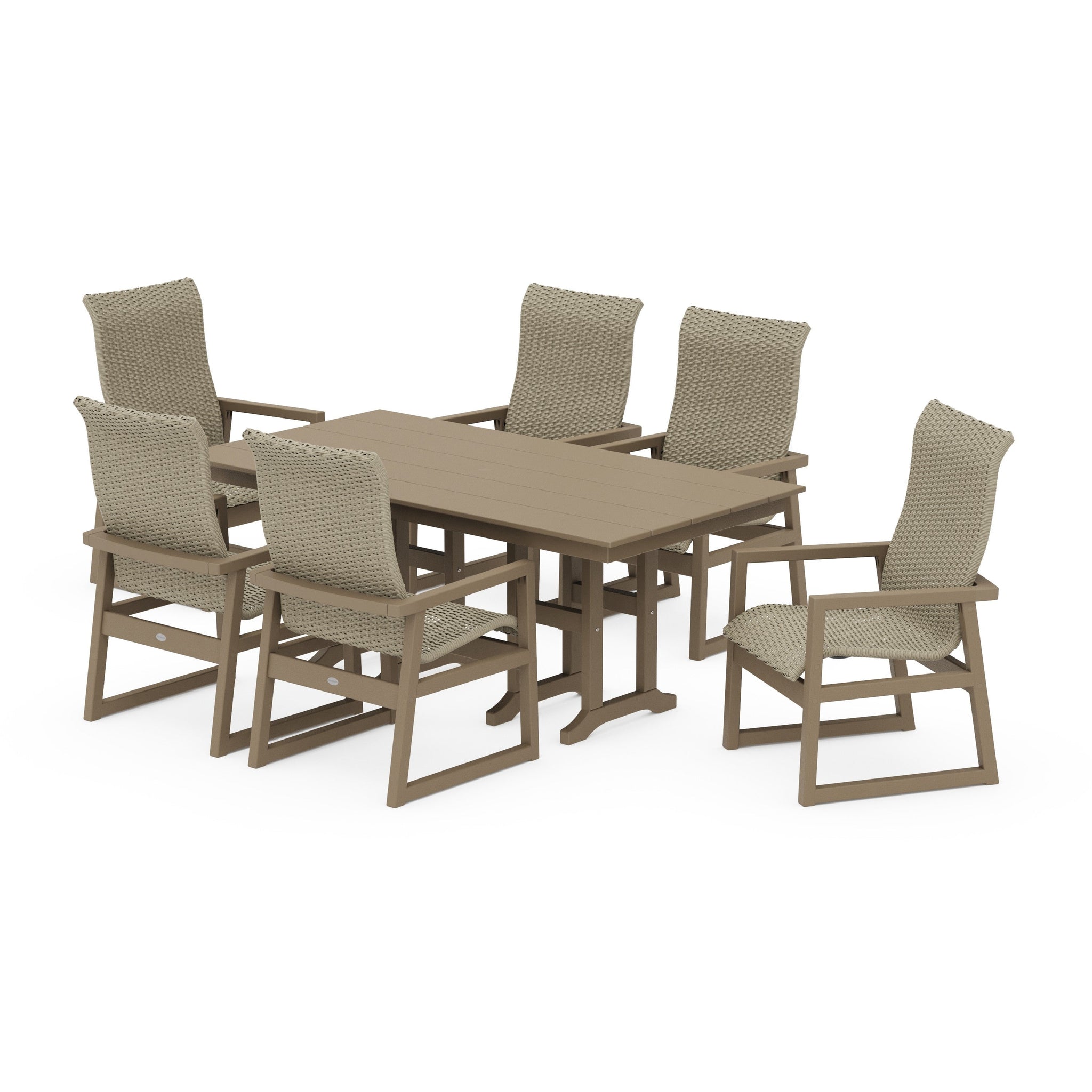 EDGE Woven Highback Arm Chair 7-Piece Farmhouse Dining Set