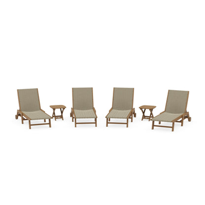 6- Piece Coastal Woven Chaise with Wheels Chaise Lounge Set