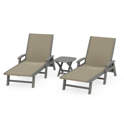 3 - Piece Coastal Woven Chaise with Arms Chaise Lounge Set