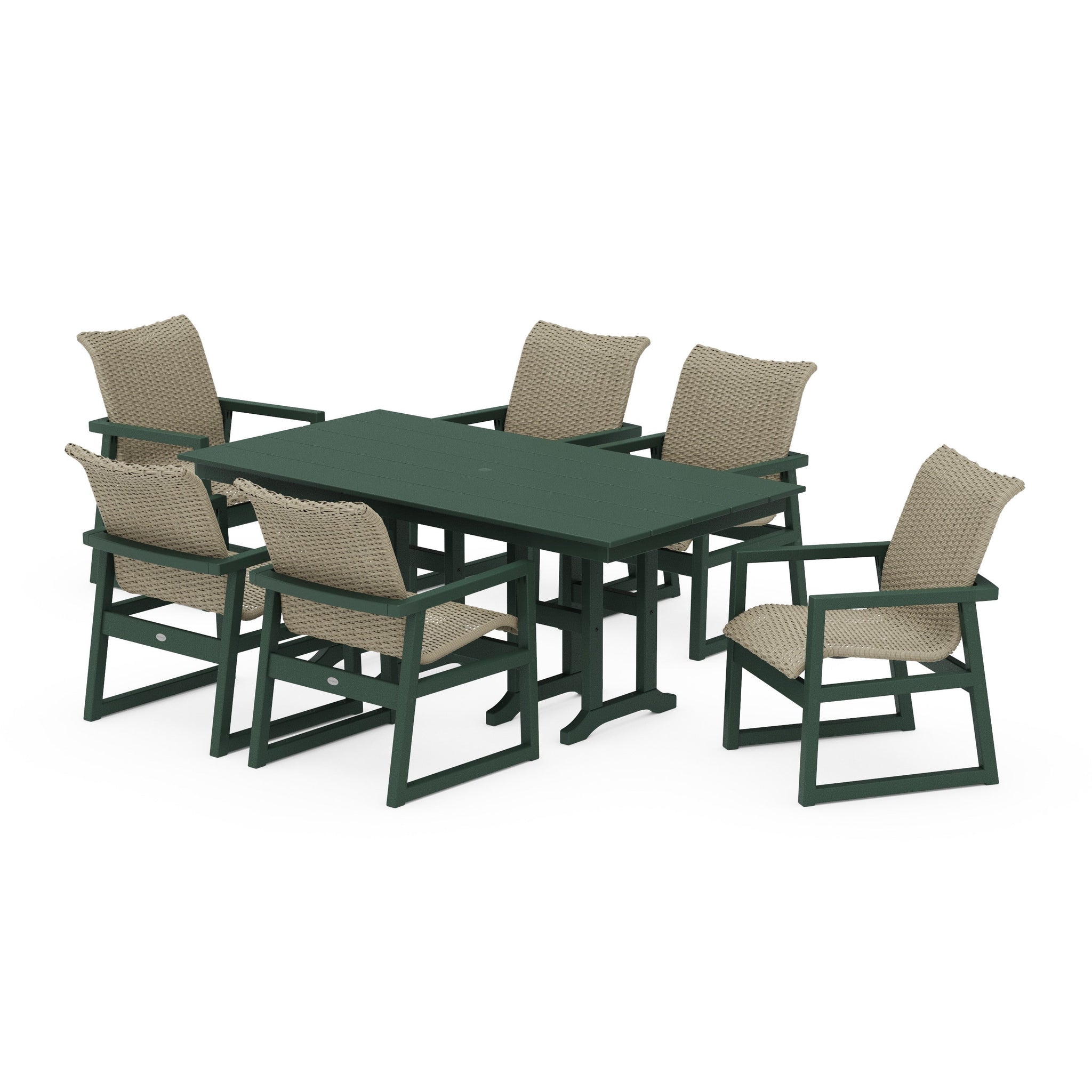 Woven Arm Chair 7-Piece Farmhouse Dining Set