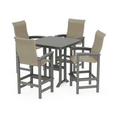 Coastal Woven High-Back 5-Piece Bar Set with Trestle Legs