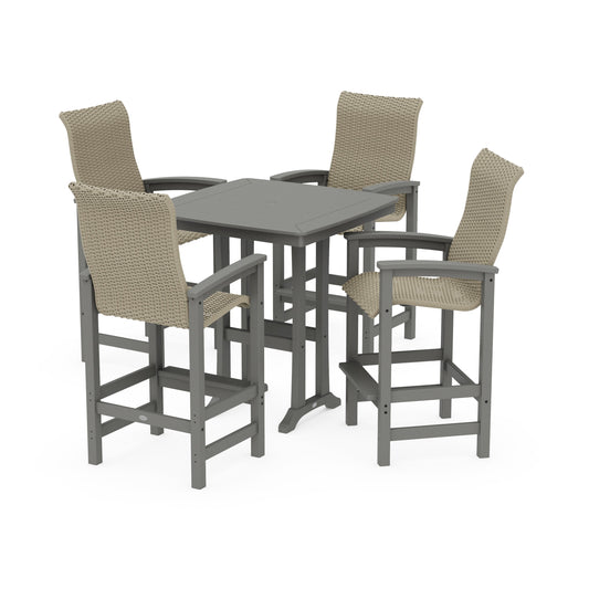Coastal Woven High-Back 5-Piece Bar Set with Trestle Legs
