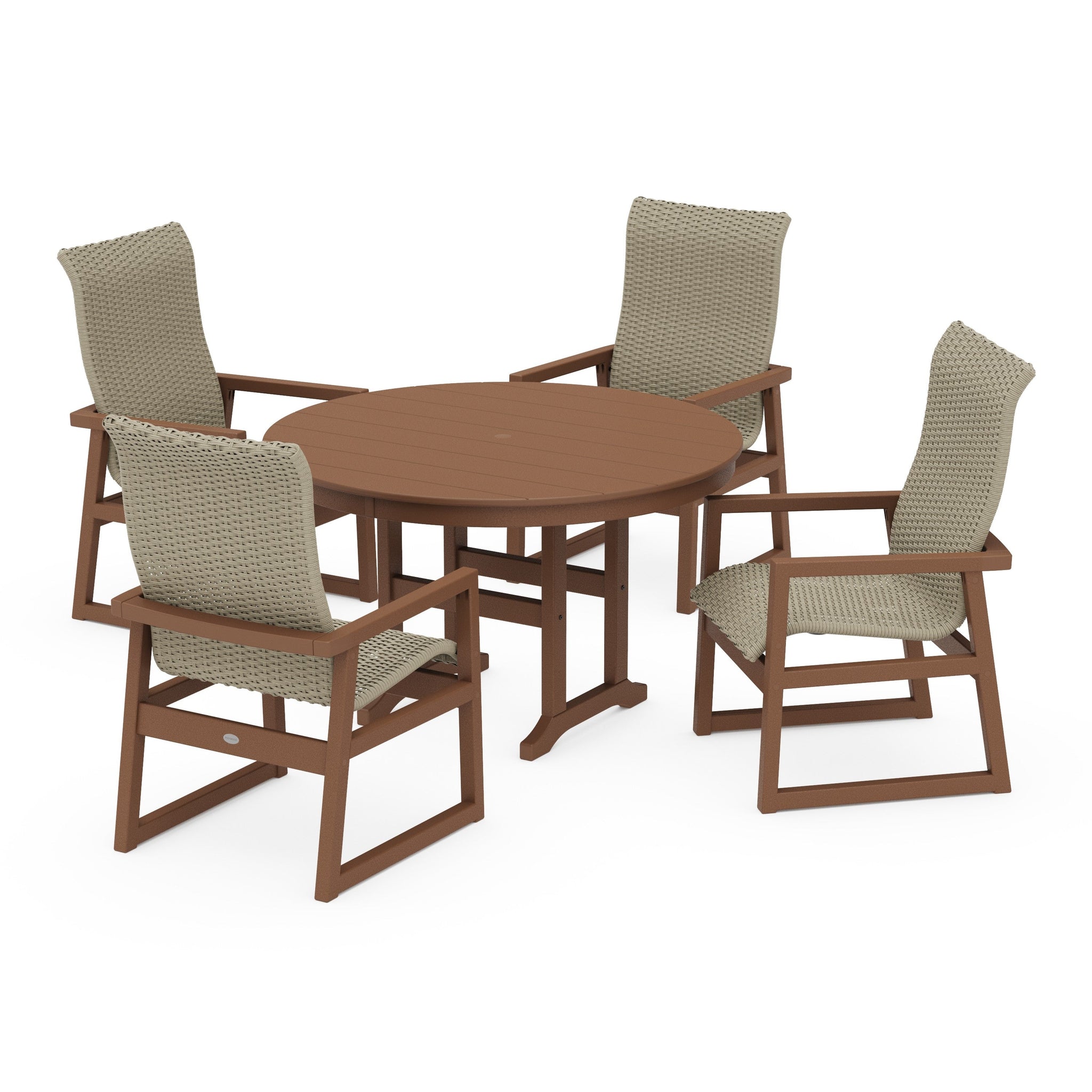 Woven Highback 5-Piece Round Farmhouse Dining Set