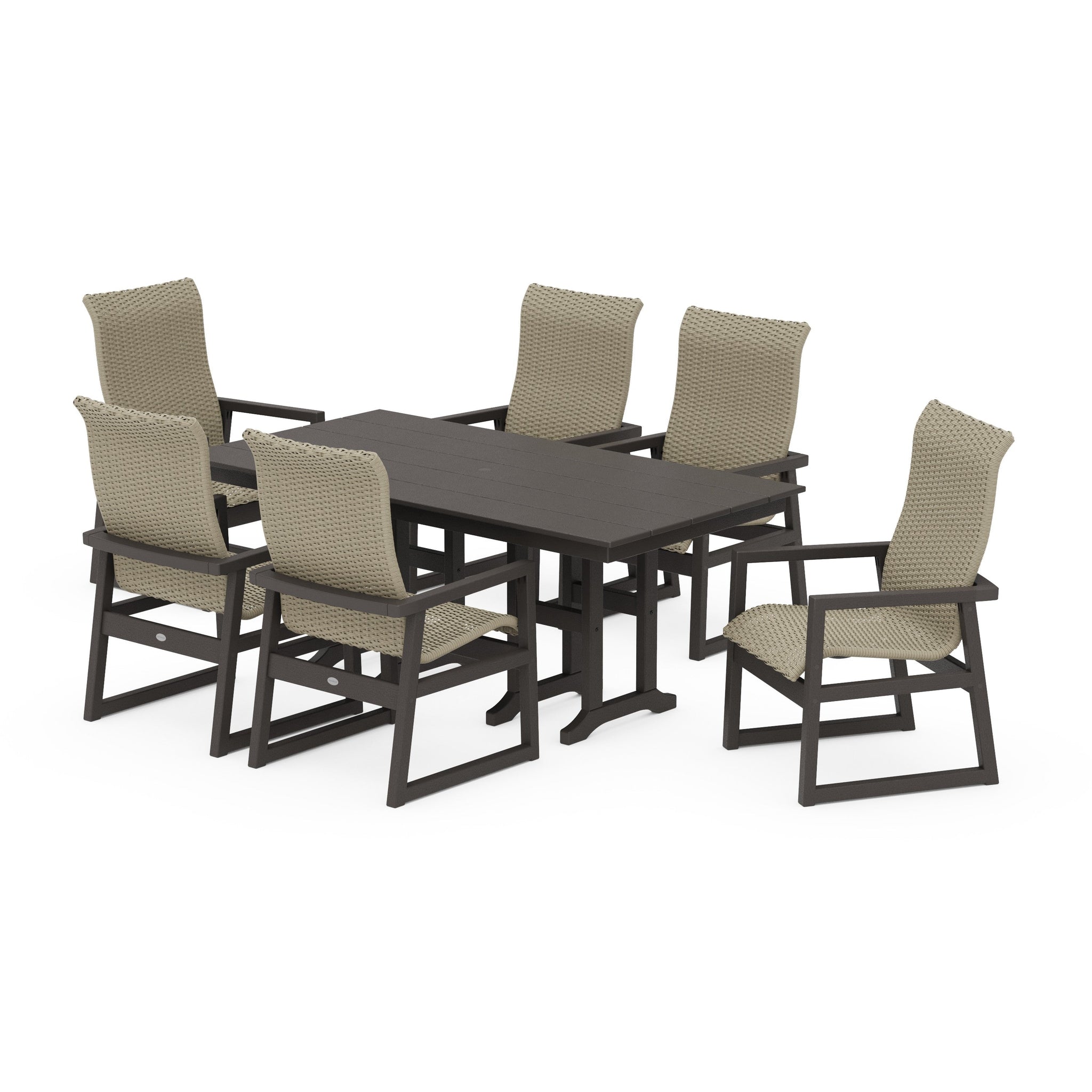 EDGE Woven Highback Arm Chair 7-Piece Farmhouse Dining Set