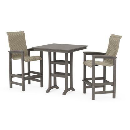 Coastal Woven High-Back 3-Piece Farmhouse Bar Set with Trestle Legs
