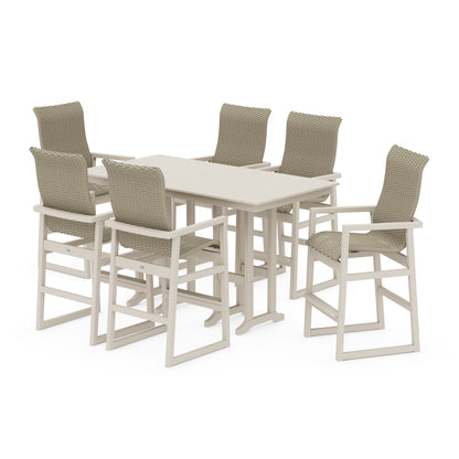 Woven Highback Arm Chair 7-Piece Farmhouse Bar Set