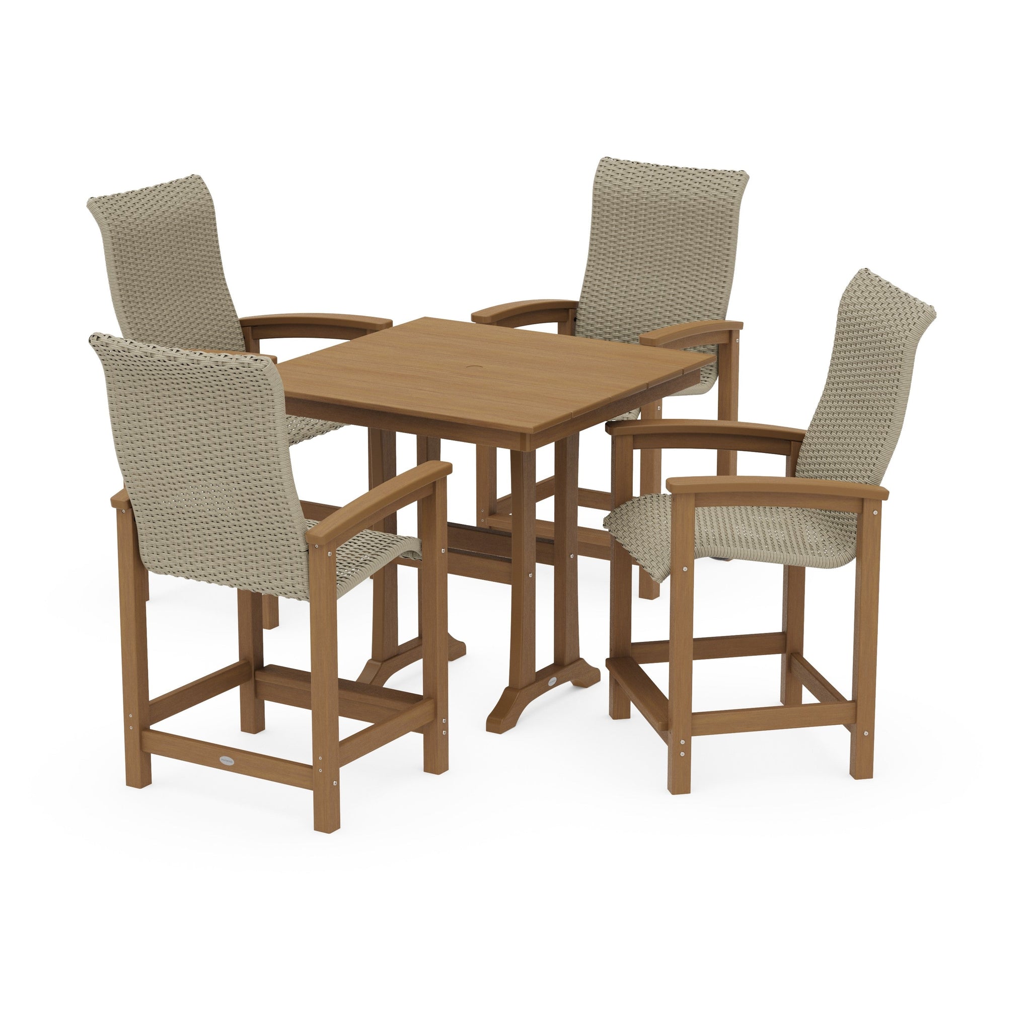 Coastal Woven High-Back 5-Piece Farmhouse Counter Set with Trestle Legs