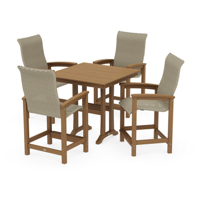 Coastal Woven High-Back 5-Piece Farmhouse Counter Set with Trestle Legs