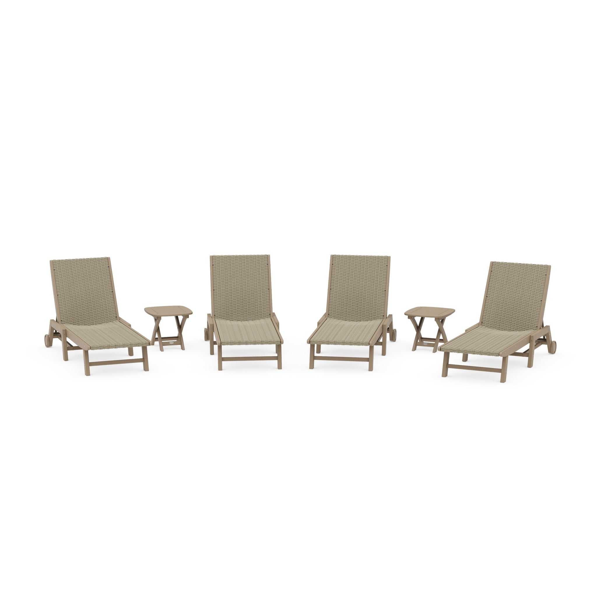 6- Piece Coastal Woven Chaise with Wheels Chaise Lounge Set