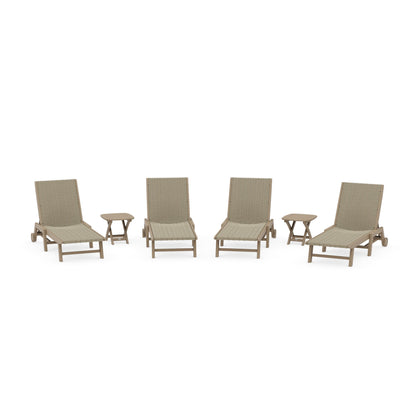 6- Piece Coastal Woven Chaise with Wheels Chaise Lounge Set