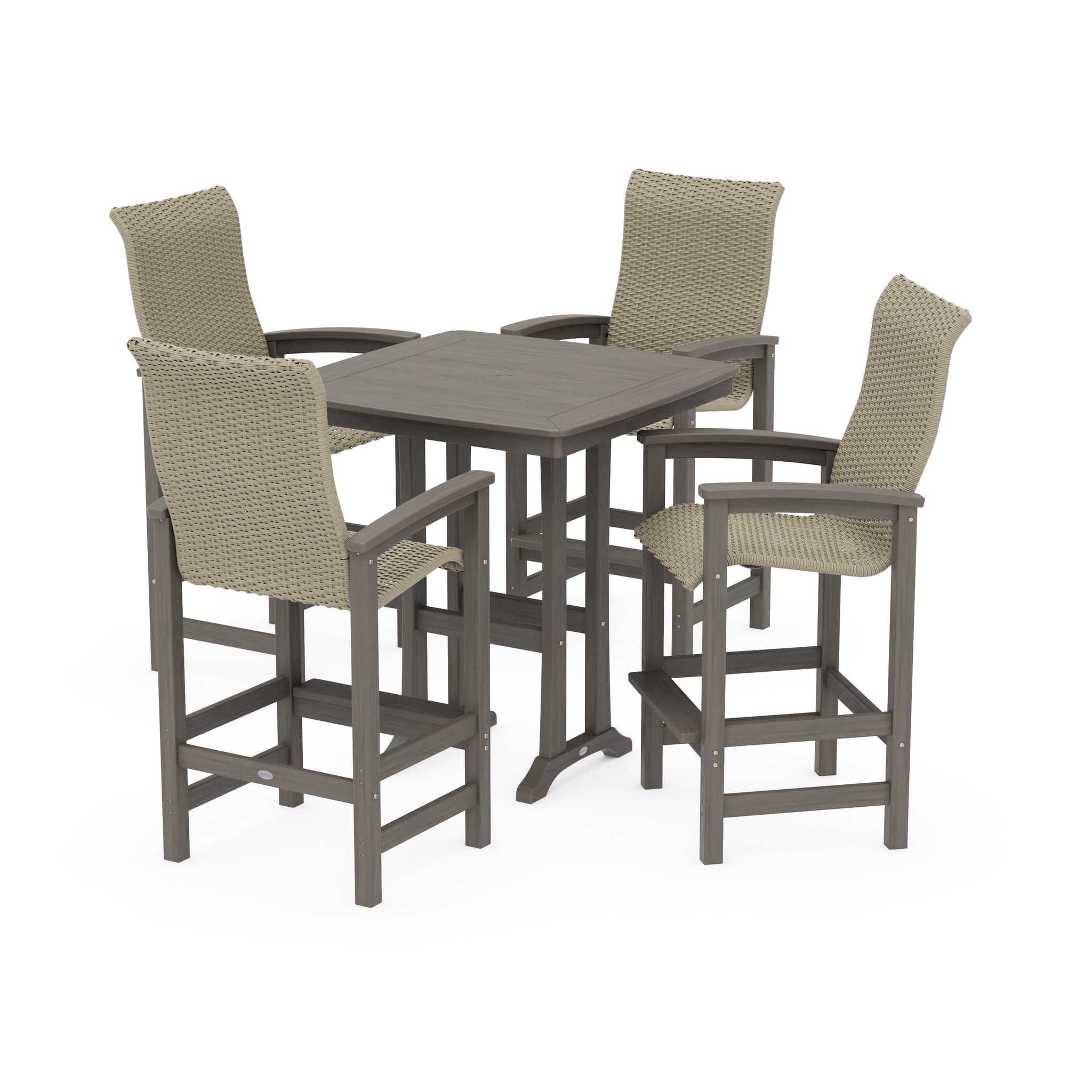 Coastal Woven High-Back 5-Piece Bar Set with Trestle Legs