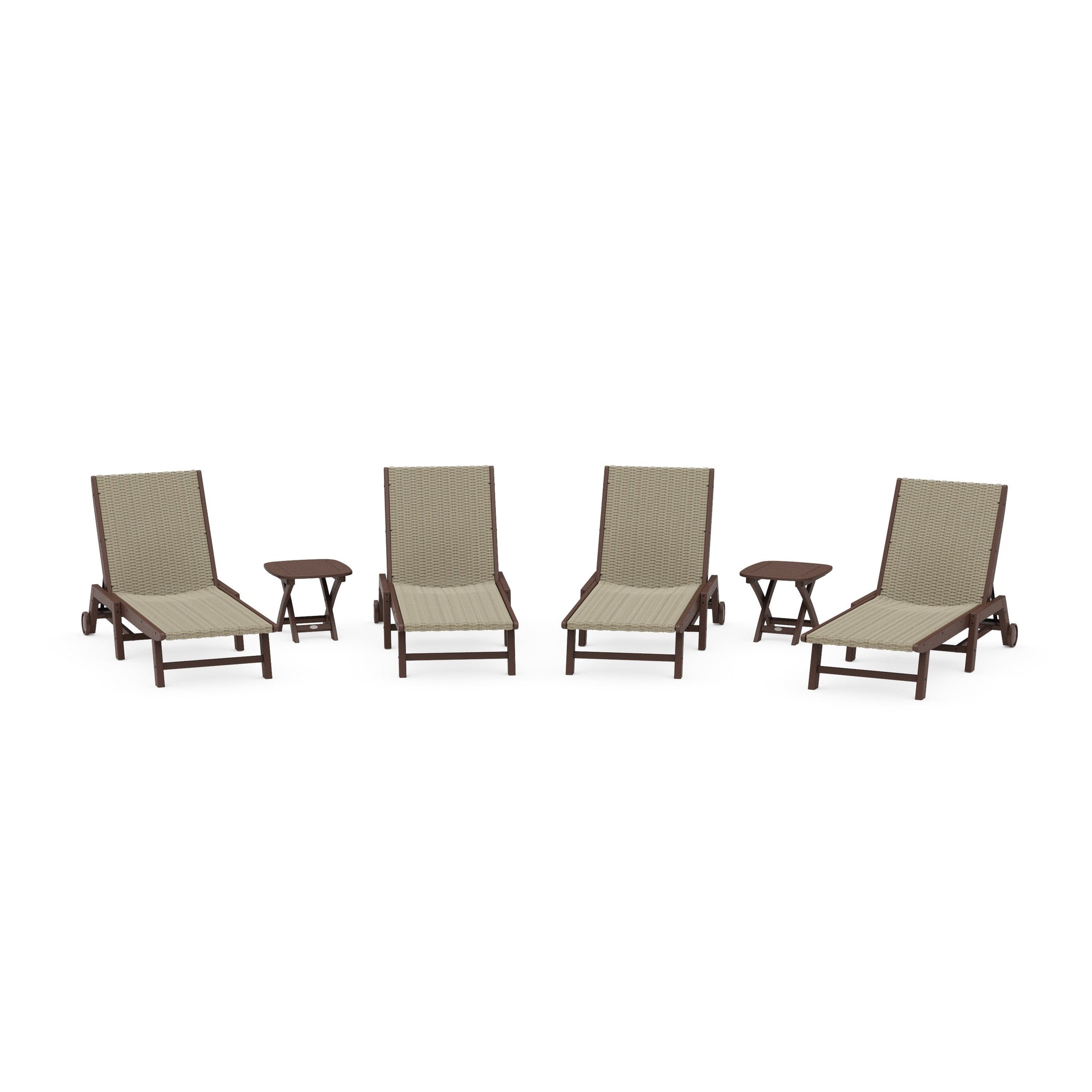 6- Piece Coastal Woven Chaise with Wheels Chaise Lounge Set