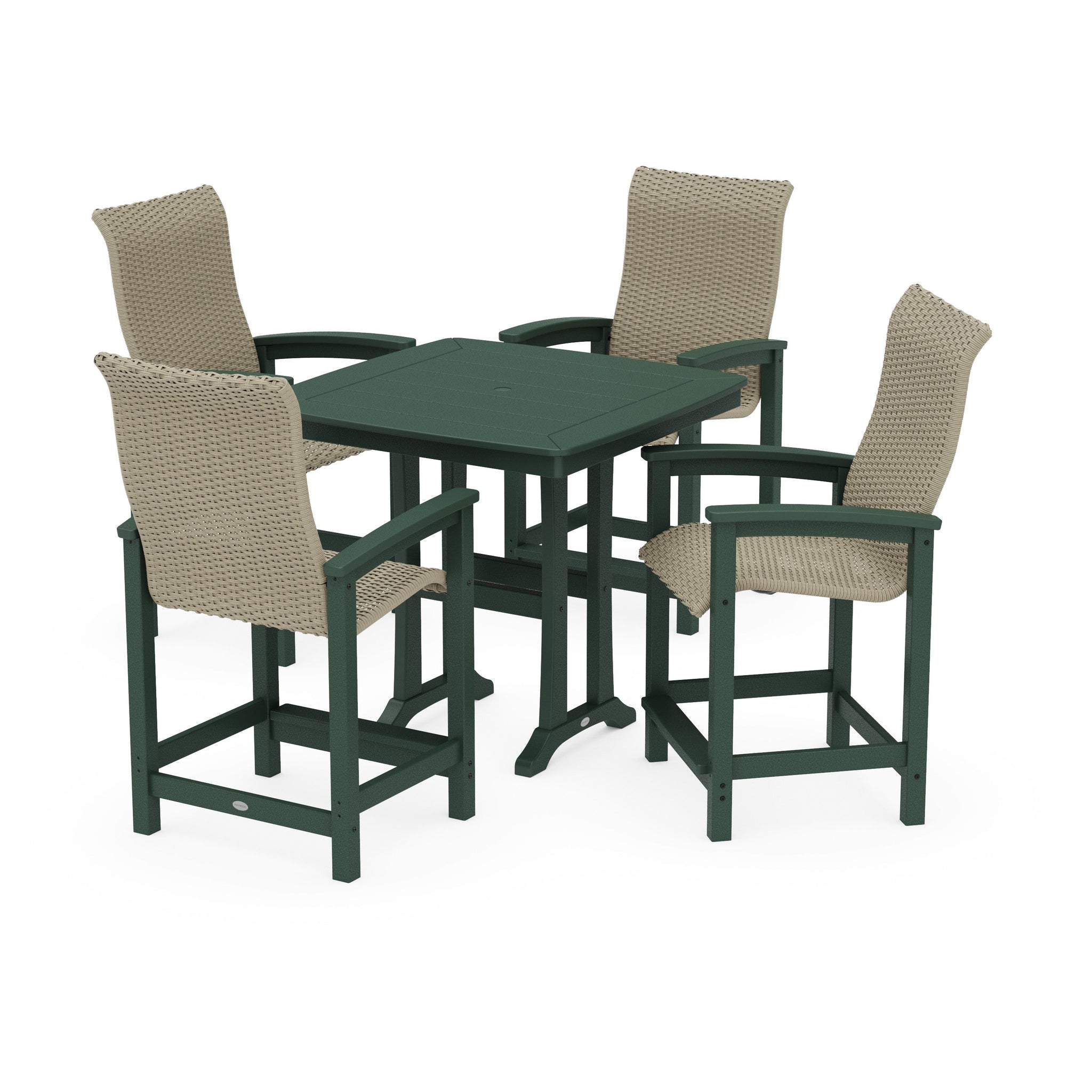 Coastal Woven High-Back 5-Piece Counter Set with Trestle Legs