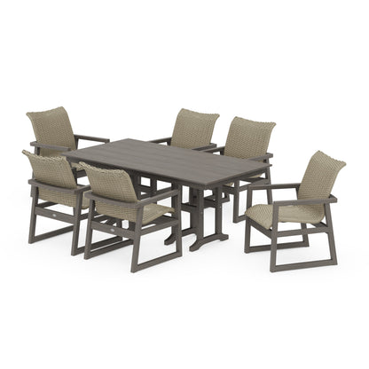 Woven Arm Chair 7-Piece Farmhouse Dining Set