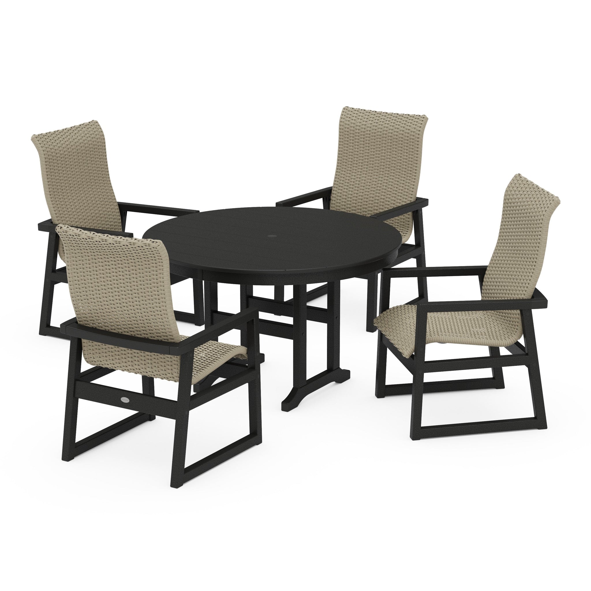 Woven Highback 5-Piece Round Farmhouse Dining Set