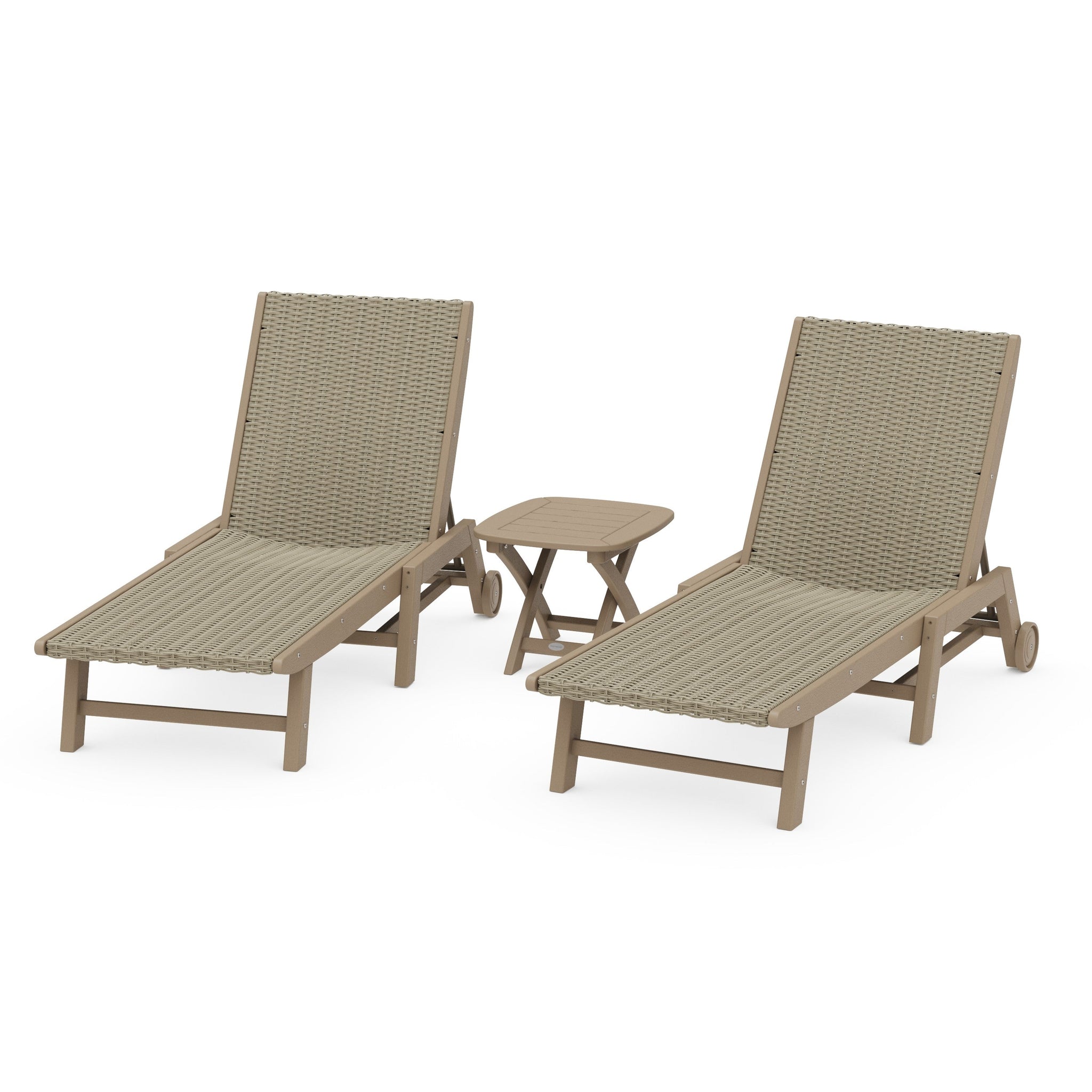 3 - Piece Coastal Woven Chaise with Wheels Chaise Lounge Set