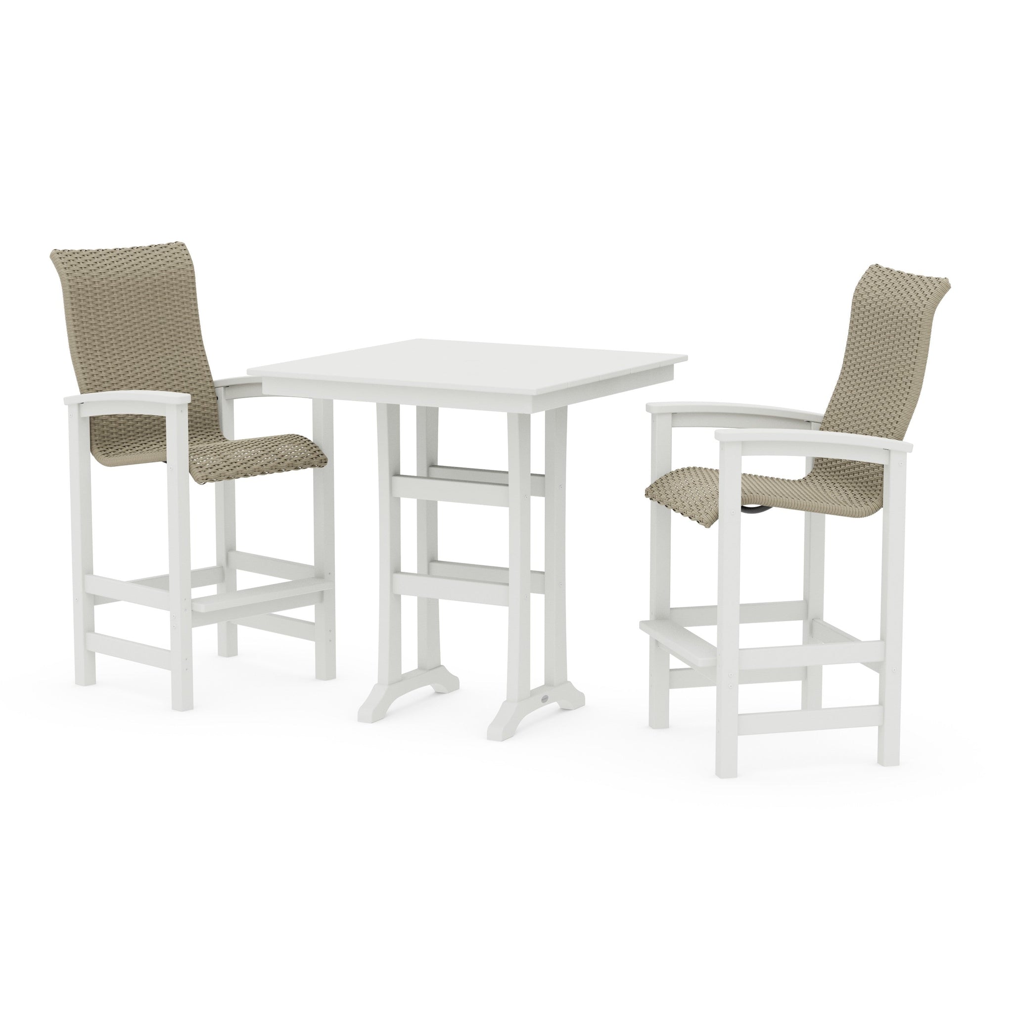 Coastal Woven High-Back 3-Piece Farmhouse Bar Set with Trestle Legs