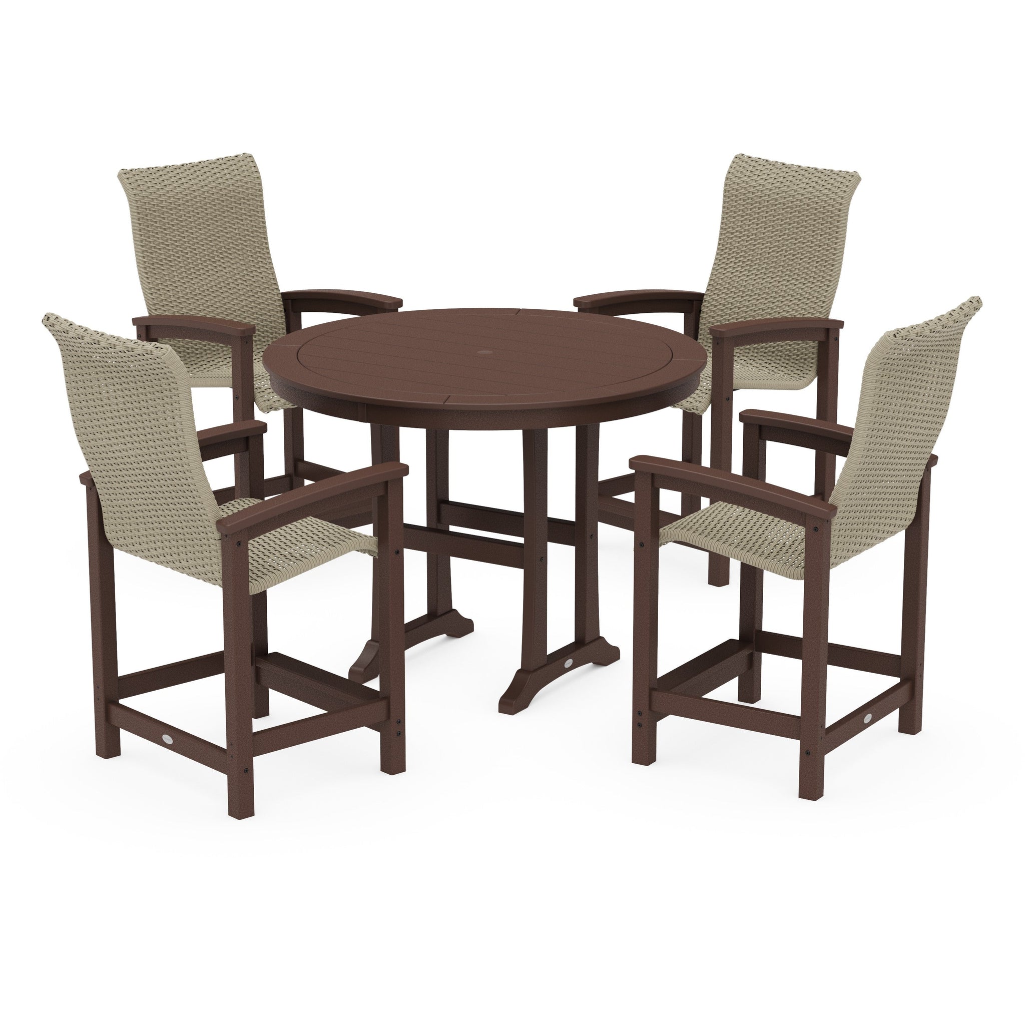 Coastal Woven High-Back 5-Piece Round Counter Set