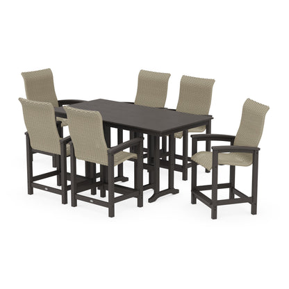 Coastal Woven High-Back Arm Chair 7-Piece Farmhouse Counter Set