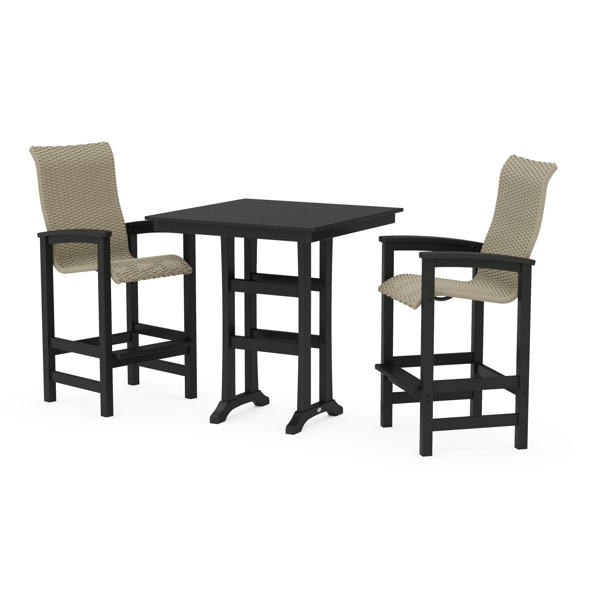 Coastal Woven High-Back 3-Piece Farmhouse Bar Set with Trestle Legs