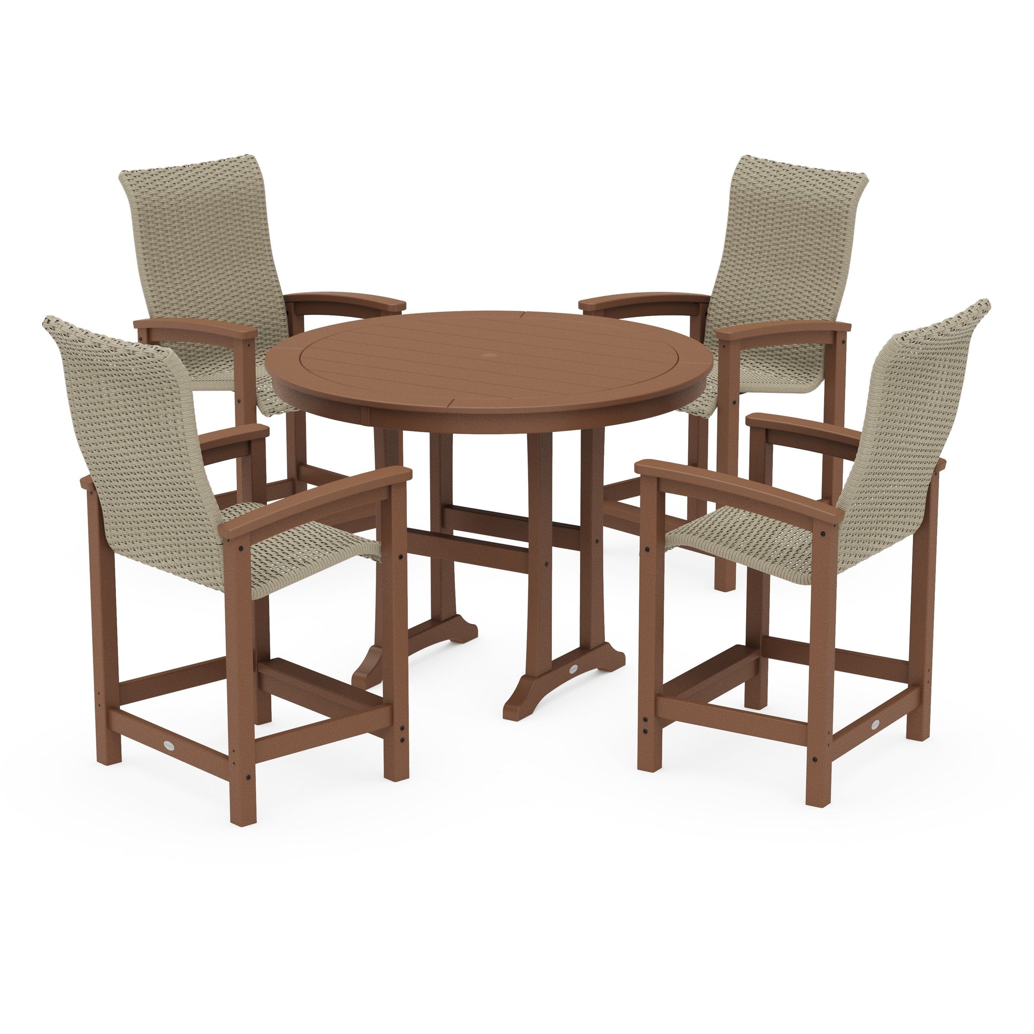 Coastal Woven High-Back 5-Piece Round Counter Set