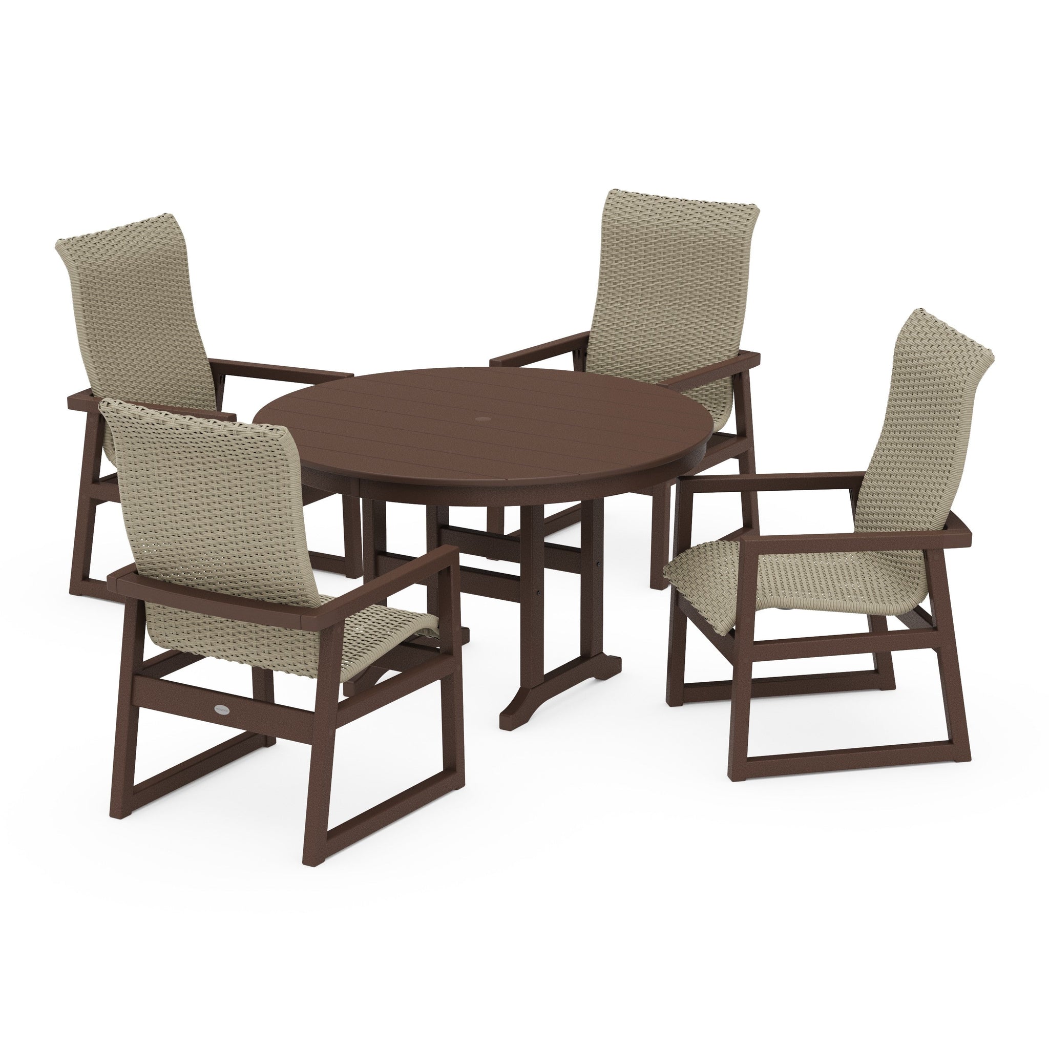 Woven Highback 5-Piece Round Farmhouse Dining Set