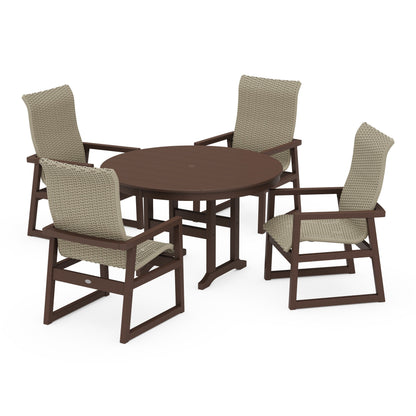 Woven Highback 5-Piece Round Farmhouse Dining Set
