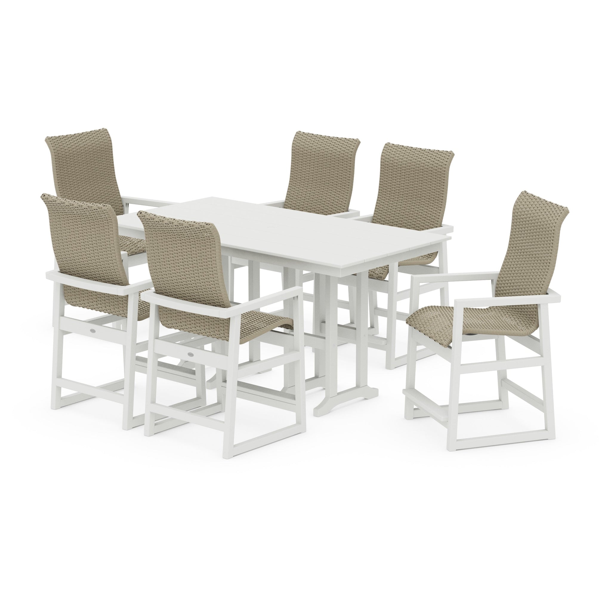 Woven Highback Arm Chair 7-Piece Farmhouse Counter Set