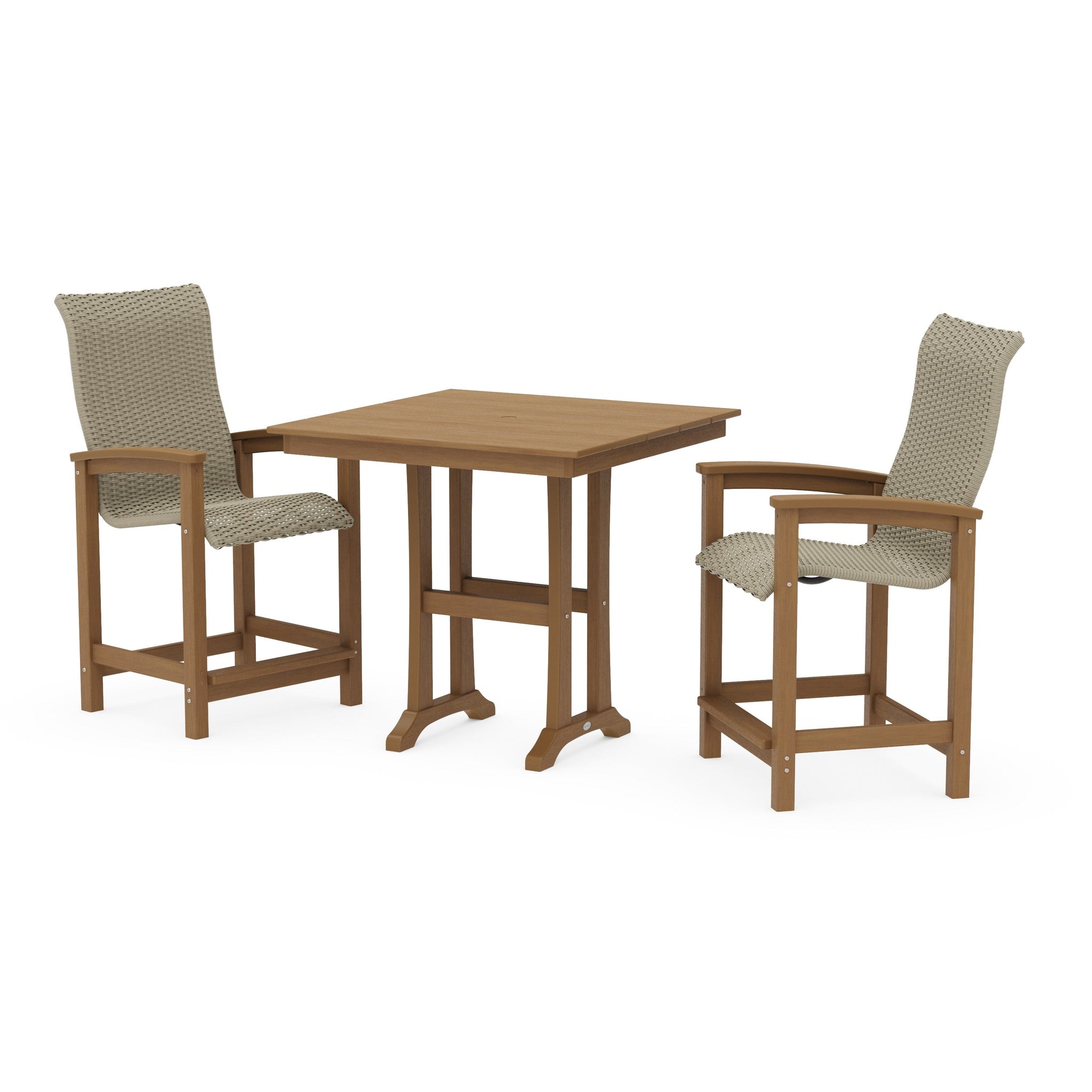 Coastal Woven High-Back 3-Piece Farmhouse Counter Set with Trestle Legs