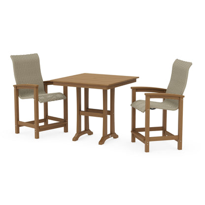 Coastal Woven High-Back 3-Piece Farmhouse Counter Set with Trestle Legs