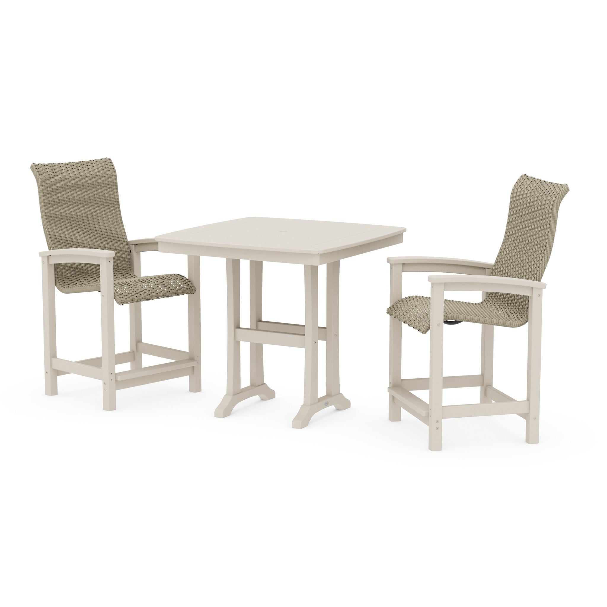 Coastal Woven High-Back 3-Piece Counter Set with Trestle Legs